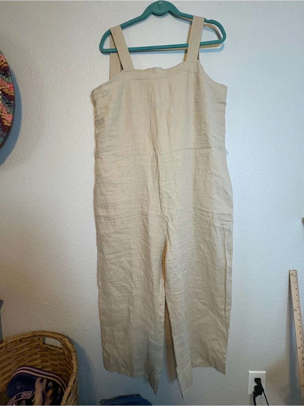 Quince 100% European Linen Square Neck Jumpsuit Neutral Tan
